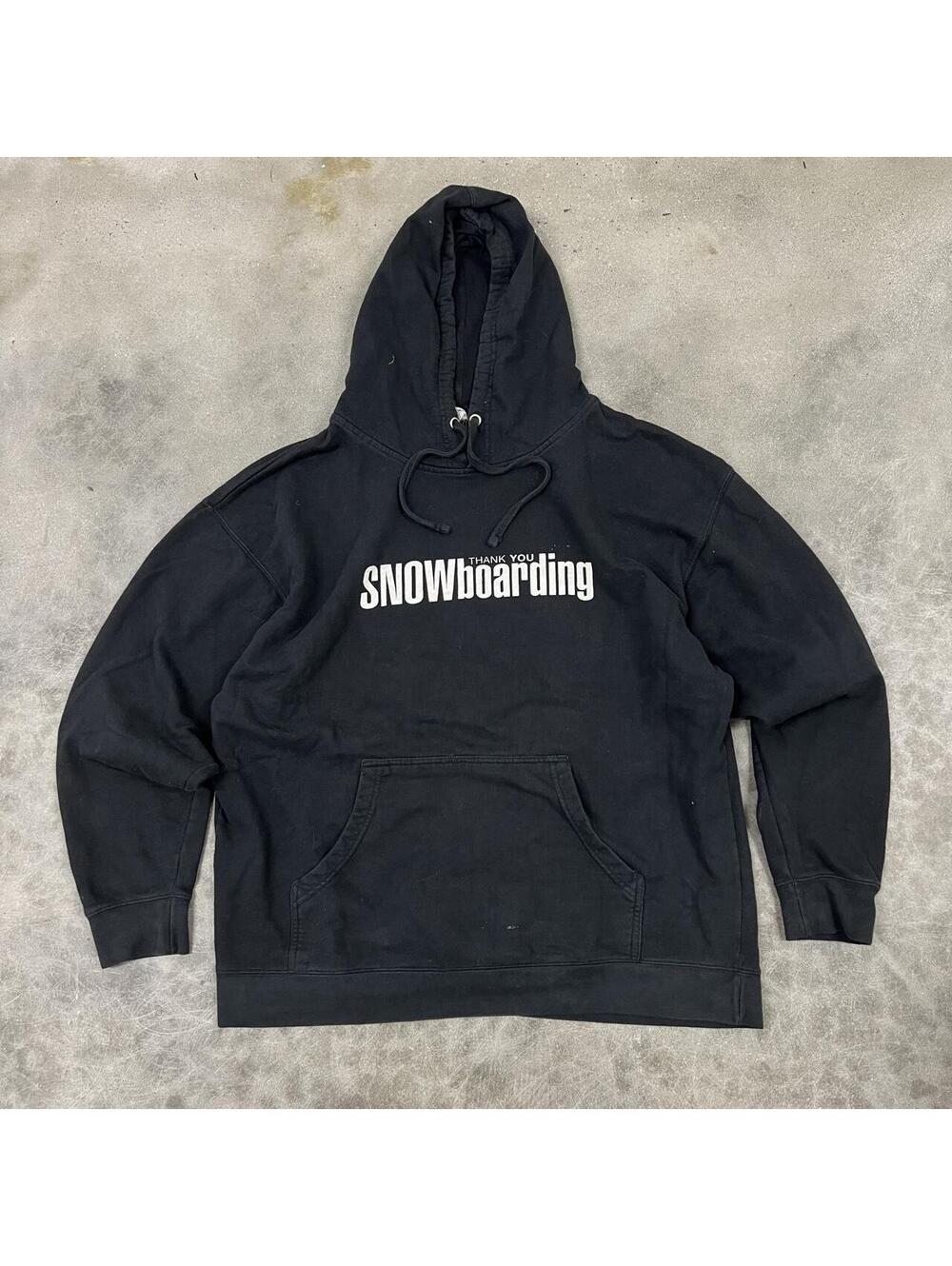 2000s Y2K Grunge Style Baggy Hoodie "Snowbording is fun" Size XL Black